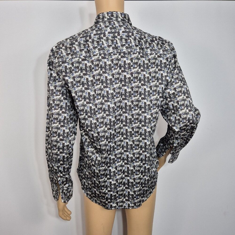 Visconti Black Button Up Flip Cuff Long Sleeve Shirt Men's Size S Black White (8 - Picture 3 of 9